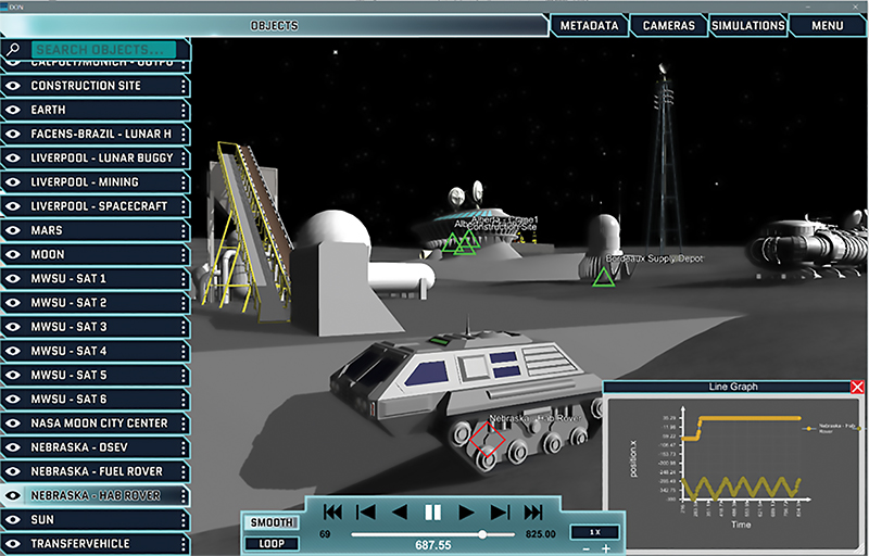 Screenshot of Moon City in the Simulated Exploration Experience platform