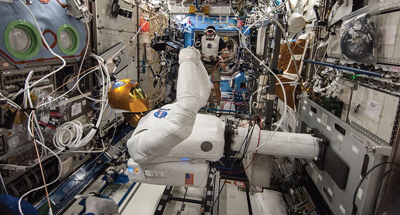 Robonaut works aboard the International Space Station