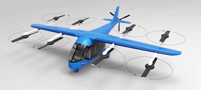 Computer rendering of an eight-rotor aircraft design