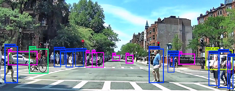 Screen shot of a self-driving car’s view when powered by Neurala’s software