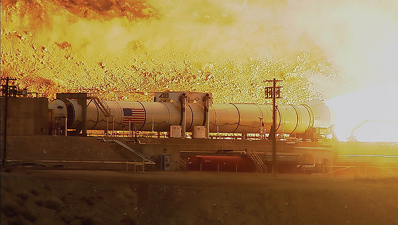 Test firing of one of the Space Launch System’s boosters