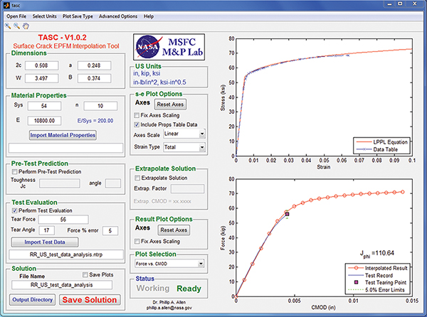Screenshot of Tool for Analysis of Surface Cracks (TASC)