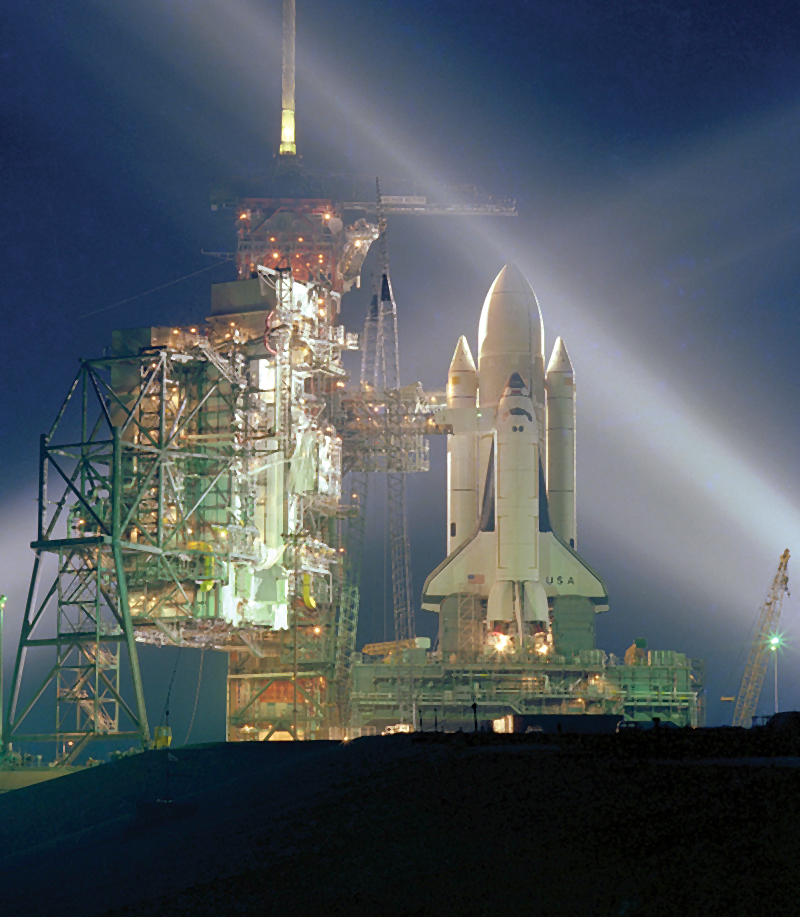 Space Shuttle Columbia just before its inaugural launch on April 12, 1981.
