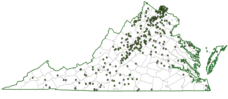Map of vineyards in Virginia