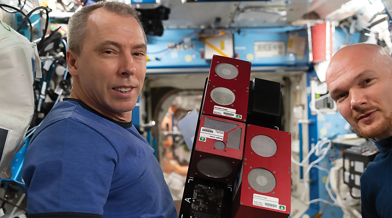 U.S. astronaut Drew Feustal and German astronaut Alexander Gerst with TangoLab hardware