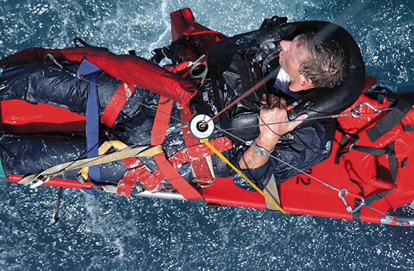 Rescue swimmer braving the water