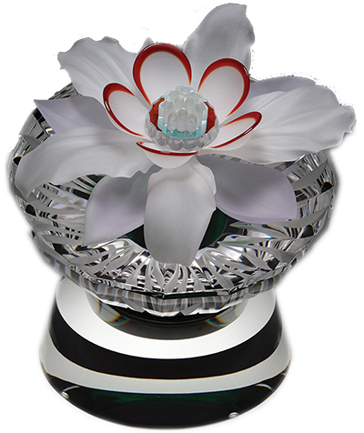 Glass flower sculpture with dichroic accents