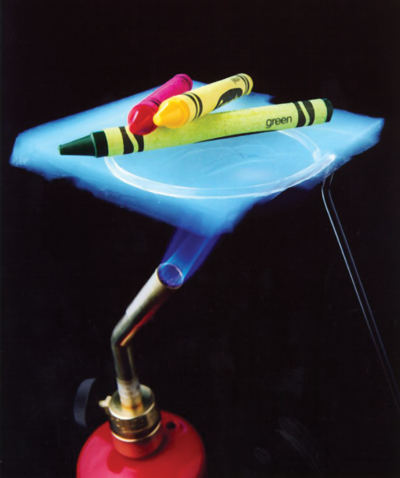 Crayons on silica aerogel over a flame
