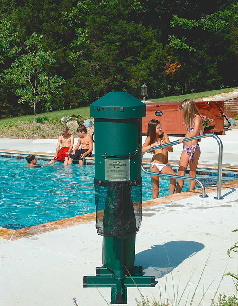 The Mosquito Killing System in use at a pool with children around it