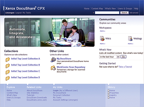 Screenshot of Xerox DocuShare CPX