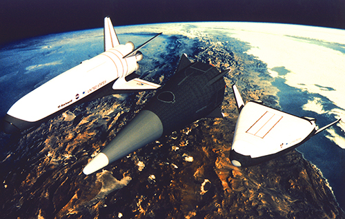 Artist’s rendering of three next generation spaceship designs submitted to NASA