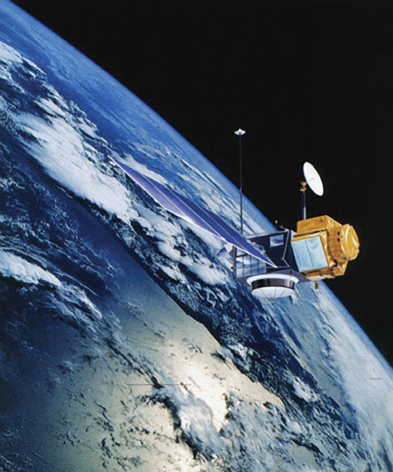 Artist's rendering of TOPEX topography experiment in orbit above Earth