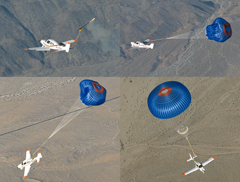 Parachute arresting the descent of an aircraft