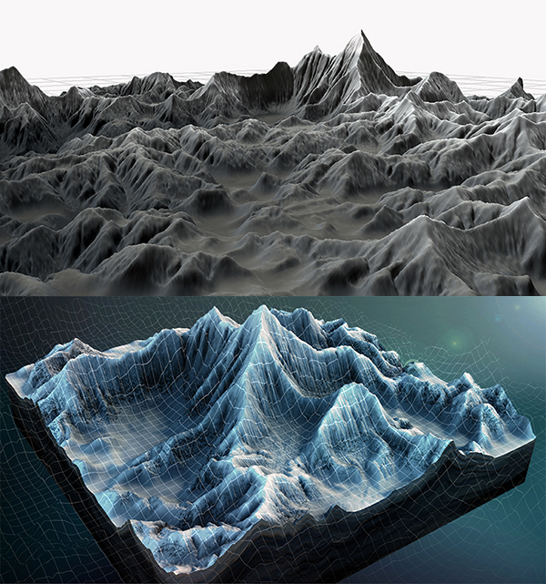 Rendering of a mountain range using ASTER data