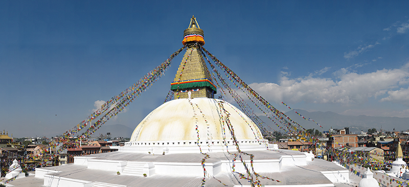 Wide view of Boudhanath Stupa in Kathmandu, Nepal