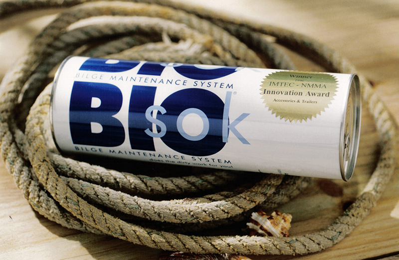 Picture of the Bio Sock bilge system wrapped with boating rope