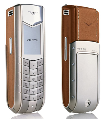A Vertu Ascent cell phone featuring Liquidmetal in its bezel and battery cover