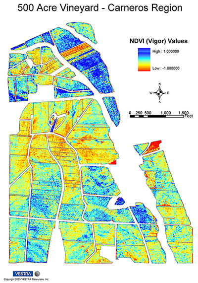 Map with normalized difference vegetation index (NDVI) shown