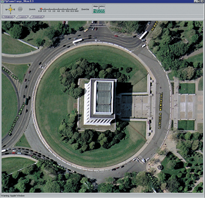 An overhead view of the Lincoln Memorial in Washington, DC