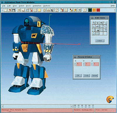 Character animation of a robot for a game being prototyped