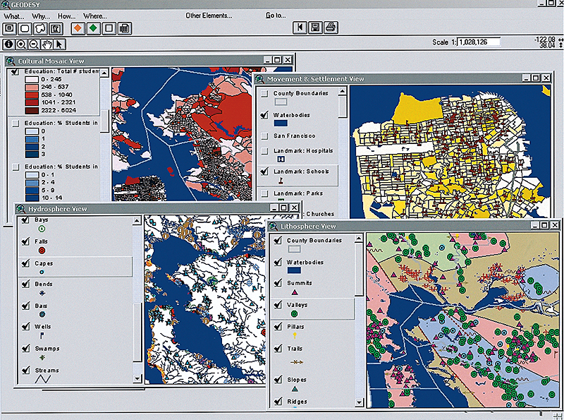 GEODESY screen shots of various regions of the Bay Area.