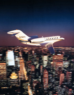 A Cessna business plane in flight