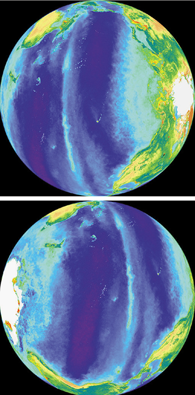 satellite-based, ocean-color imaging data for 2 views of the globe