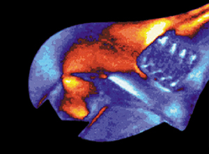 Infrared image of an adjustable wrench.