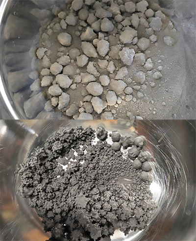 Two images of asteroid simulant powders of smaller and larger grain sizes