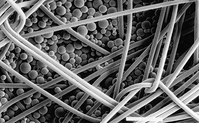 An electron micrograph image of microencapsulated phasechange materials