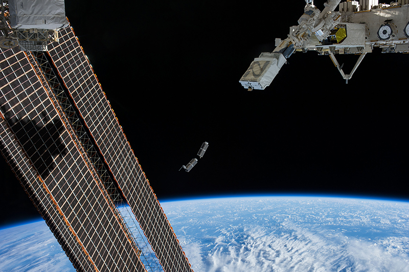 Deployment of a CubeSat in space