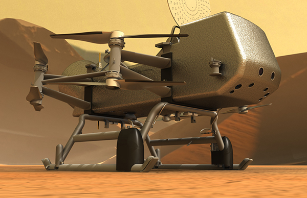 Artist's concept of the planned Dragonfly rotorcraft-lander