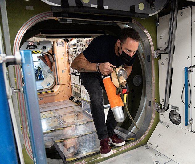 Mark Pathy, one of Axiom Space’s private astronauts, training in a replica of the International Space Station at Johnson Space Center’s Vehicle Mockup Facility