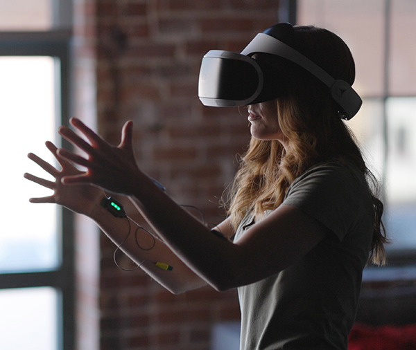 Woman using a virtual reality headset