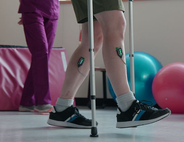 Trigno Avanti sensors used on legs for physical rehabilitation