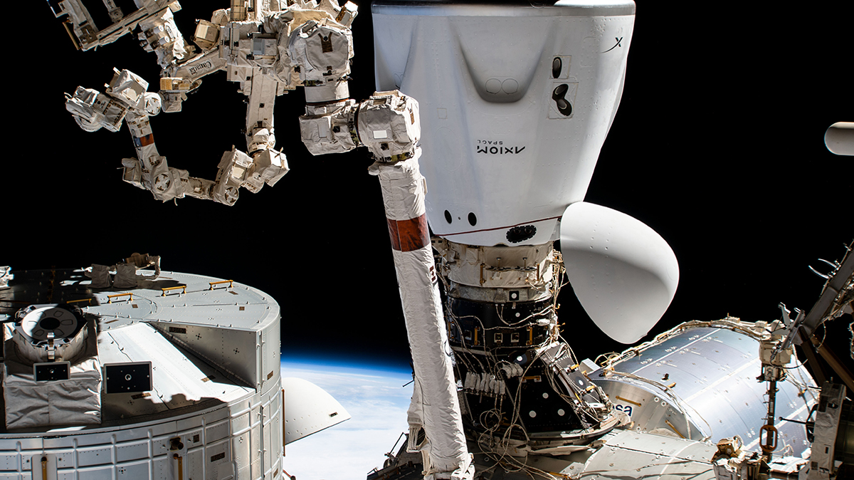 A SpaceX Dragon capsule booked through Axiom Space docked to the International Space Station