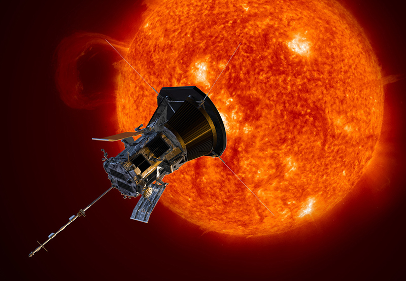 Parker Solar Probe depicted in front of the Sun