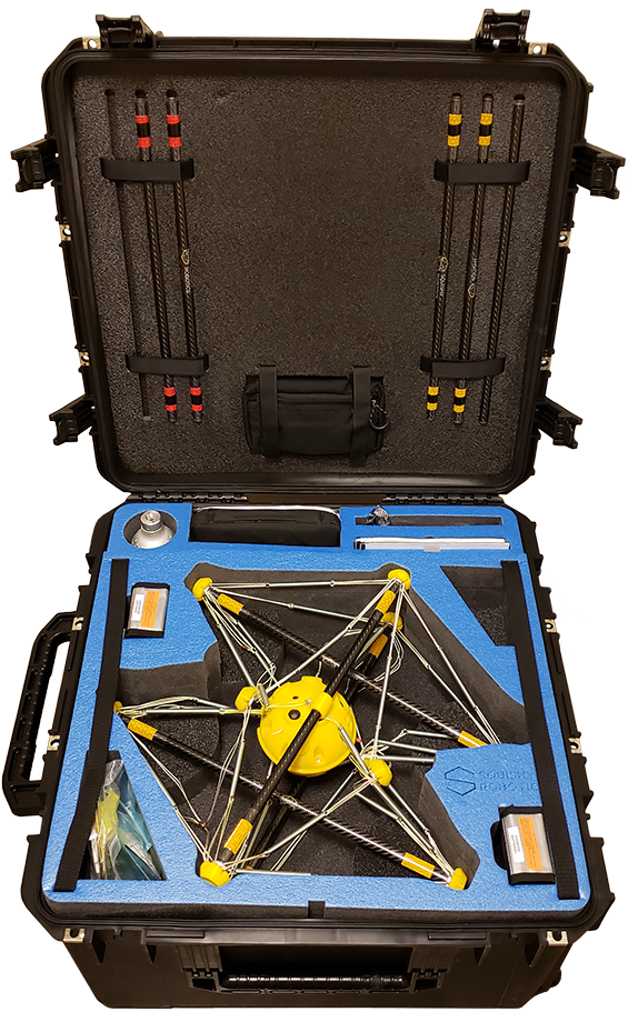 Squishy Robotics tensegrity robot in packing case