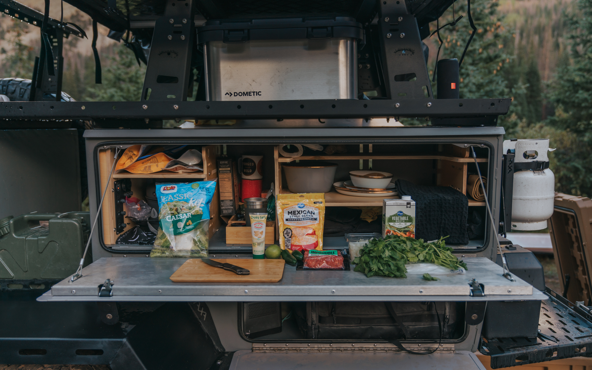 Food prep surface of the Wooly Bear camper