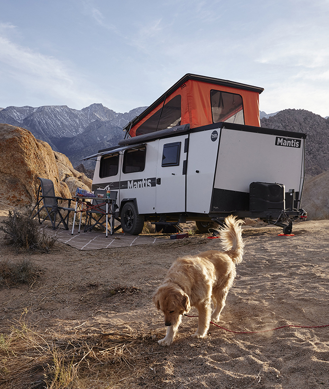 The largest of Taxa’s campers, the Mantis, with a dog in the foreground