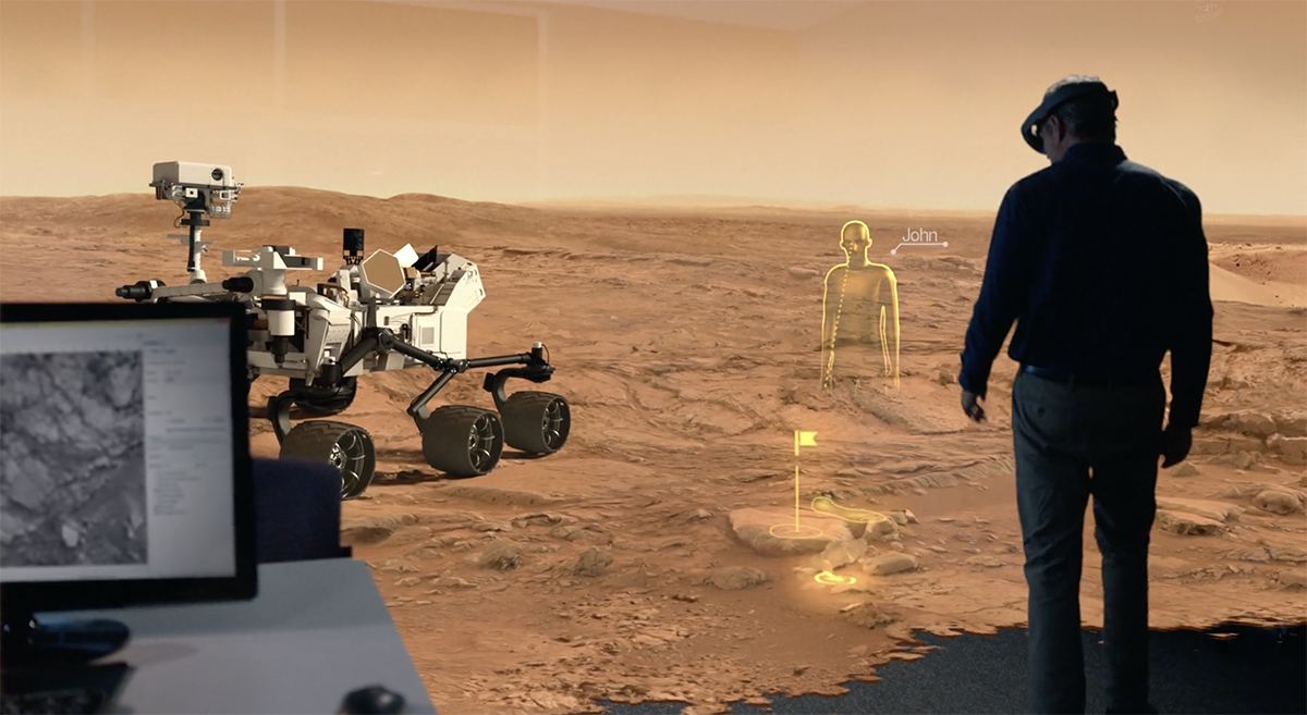 Virtual and mixed-reality environment as seen from Mars rover