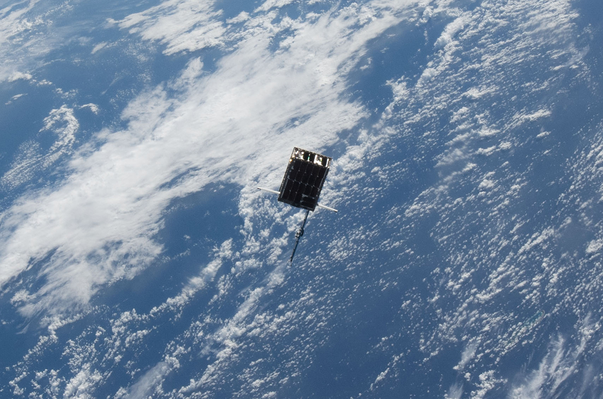The Dellingr CubeSat falls into orbit shortly after its release from the International Space Station