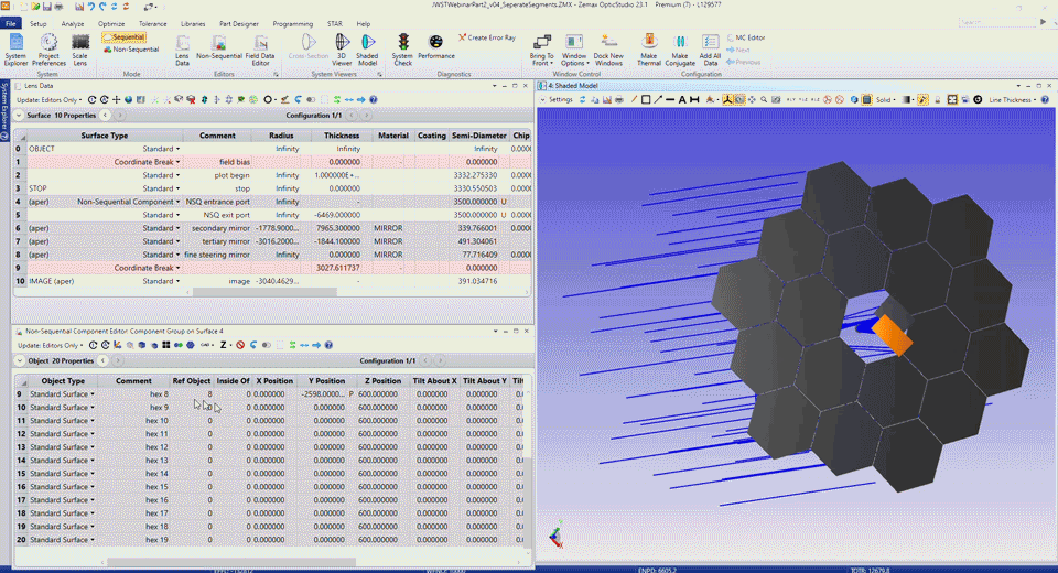 A demo of James Webb Space Telescope mirror modeling from within the OpticStudio software package