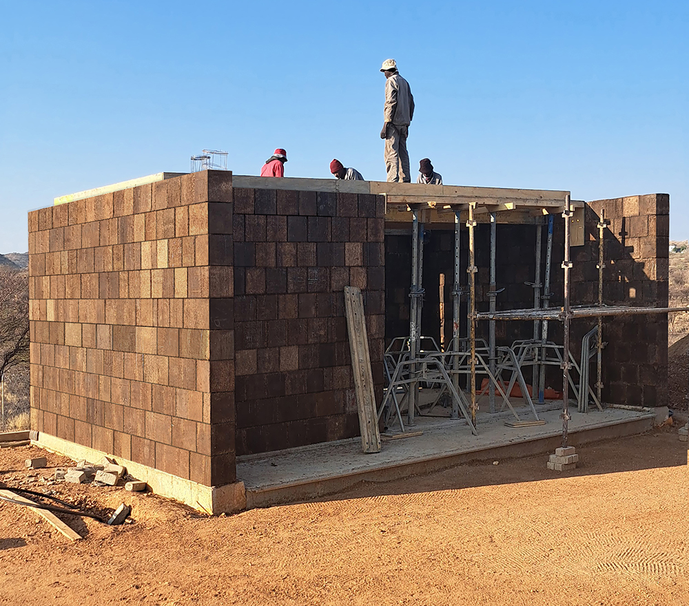 The first house constructed with mycomaterials while under construction