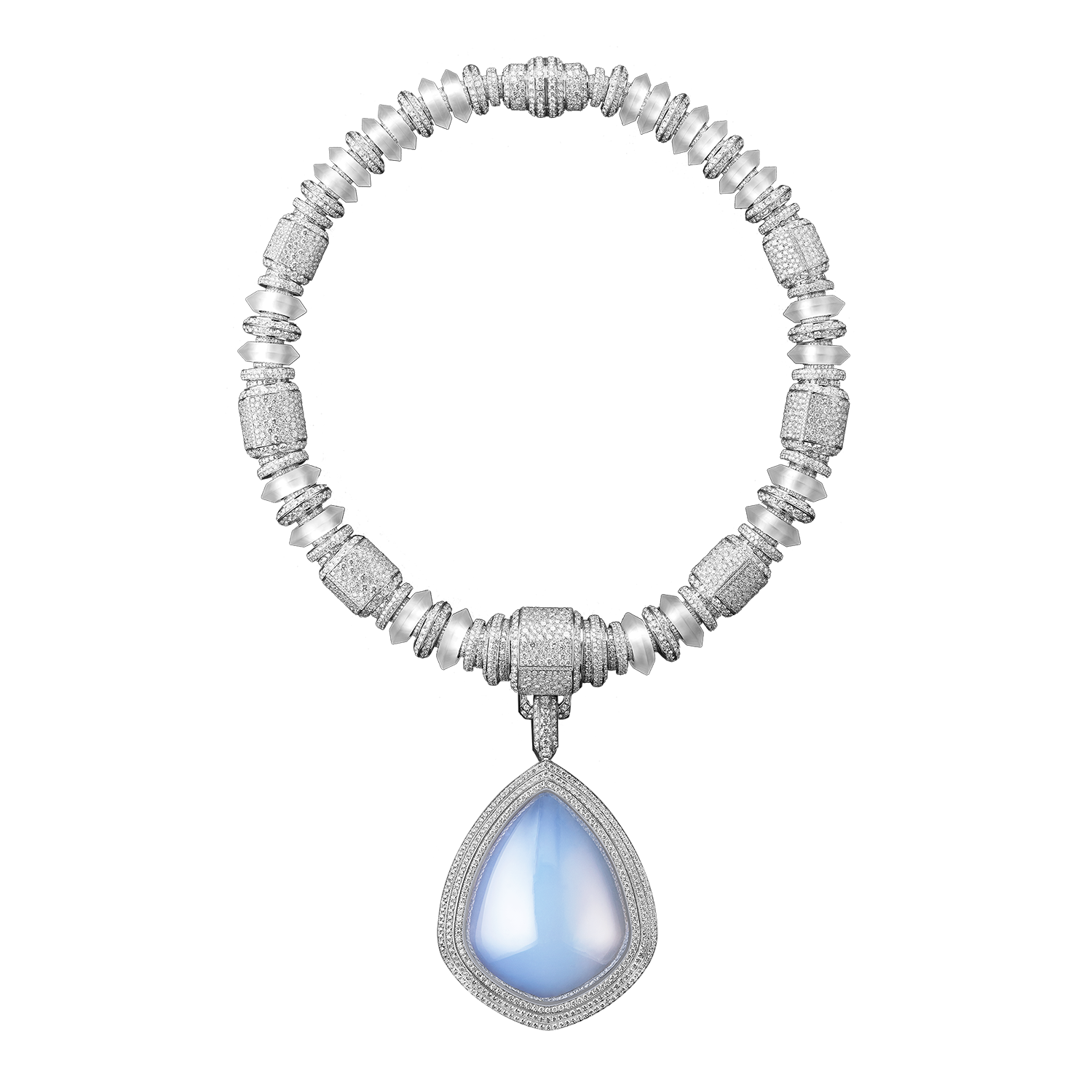 thick circular necklace with large aerogel pendant