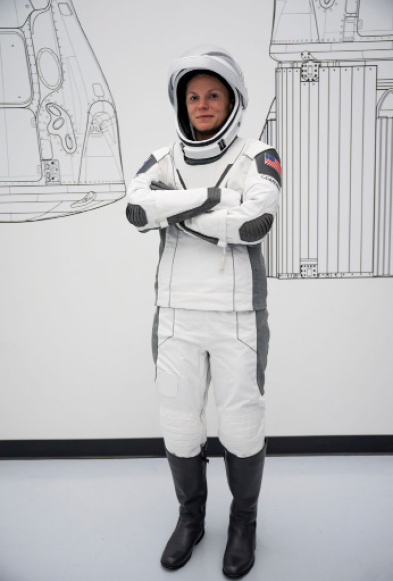An astronaut in a SpaceX pressure suit.
