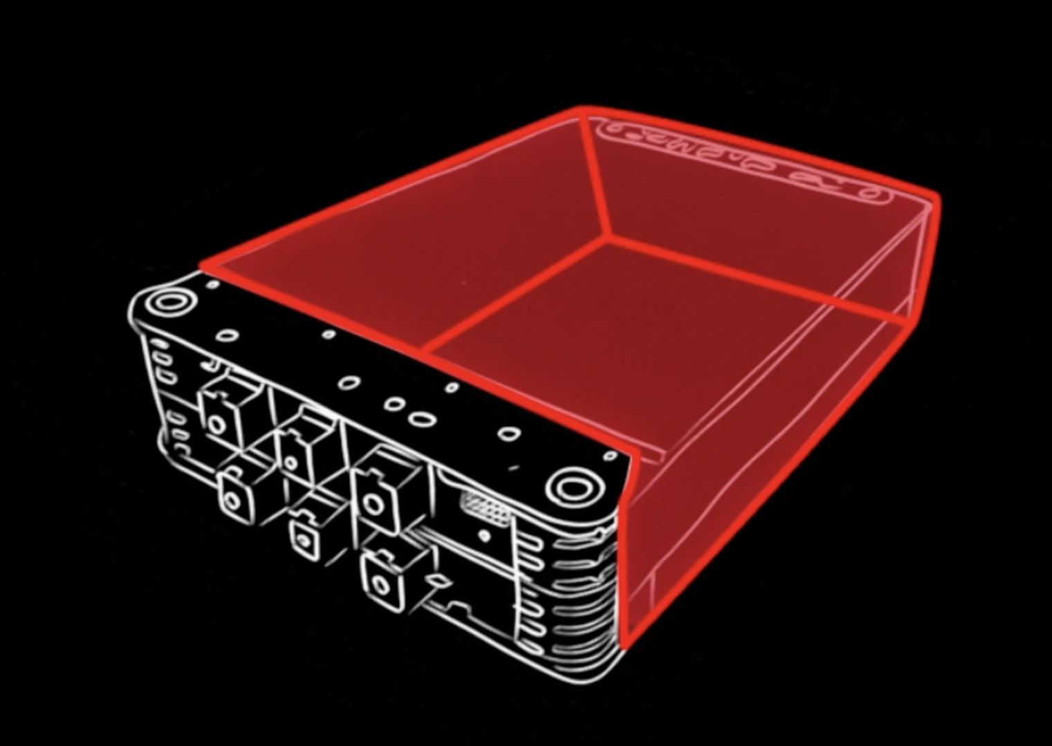 A representation of an electric car battery with a red-colored area indicating where the insulation would be