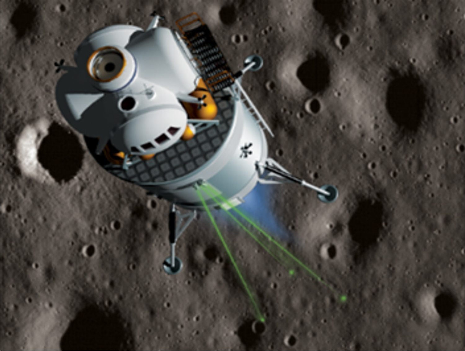 Illustration of a lander hovering over a lunar surface