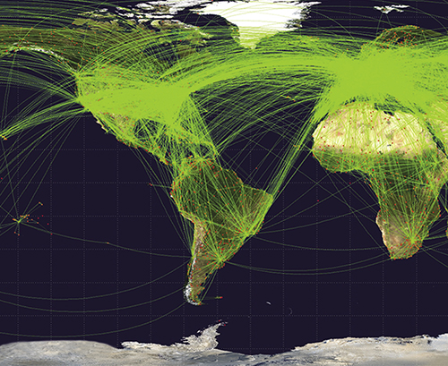 World map of scheduled flights