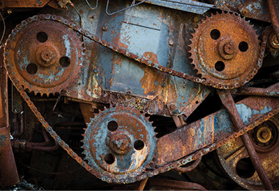 Rusted gears and chains